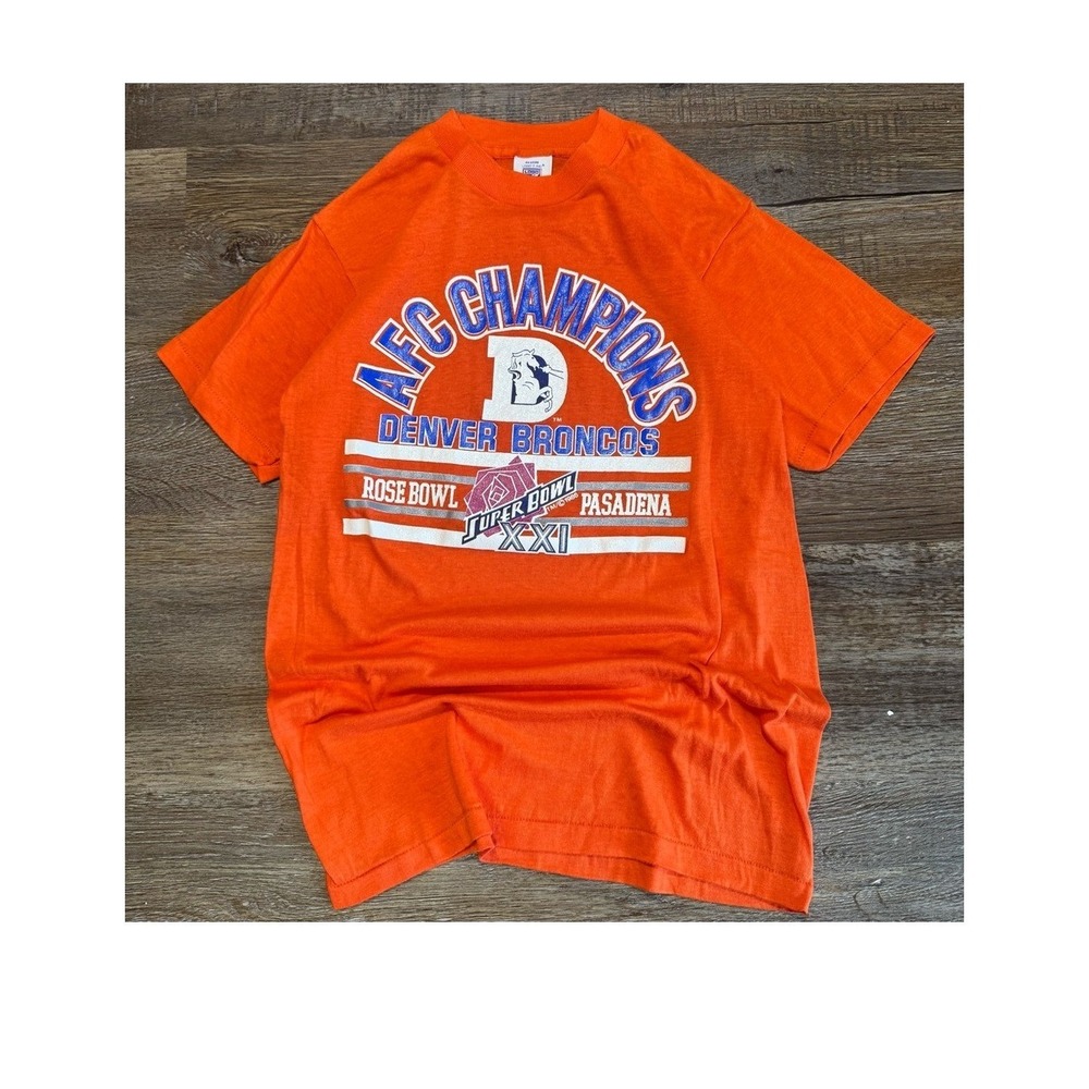 Vintage 1986 AFC Champions Denver Broncos T Shirt Logo 7 Orange Mens Small